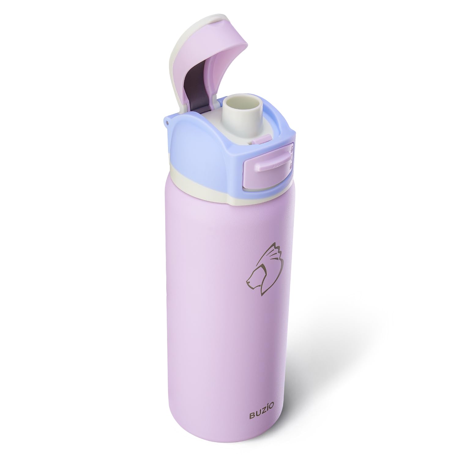 BUZIO 32 oz Insulated Water Bottle - Stainless Steel with Chug Cap, Leakproof Locking Lid, Carry Loop, Wide Mouth, Dishwasher Safe, Gym Sports Travel Work Outdoors, Gifts for Women & Men, Light Purple