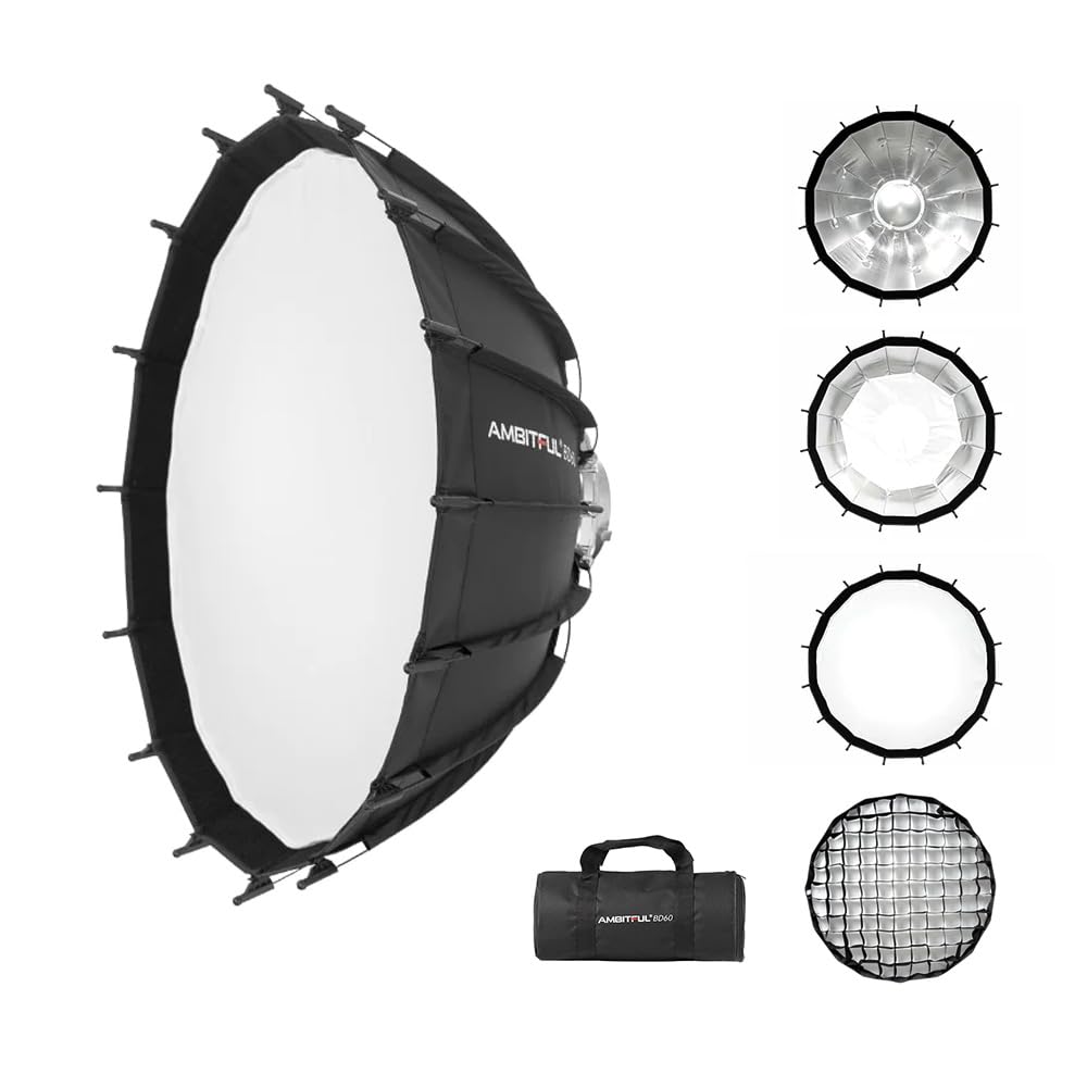 Ambitful 80cm Foldable Beauty Dish Softbox for Bowens Mount Studio Photography Strobe, Flash, LED Light | Quick Fold Softbox w/Silver Wide Angle & Honeycomb Grid | Compatible with Godox Lights