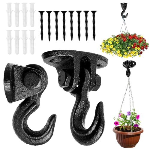 WRINGKIT 2 Pack Cast Iron Ceiling Hook, Heavy Duty Rustic Wall Hangers, Vintage Decorative Swag Ceiling Hooks for Hanging Plants, Christmas Ornaments, Chandeliers, Lantern, Wind Chime, Black