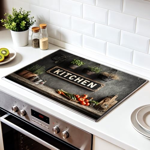 Image of Farmhouse Kitchen Sign Stove Top Cover, Glass Cooktop, 28x20 in