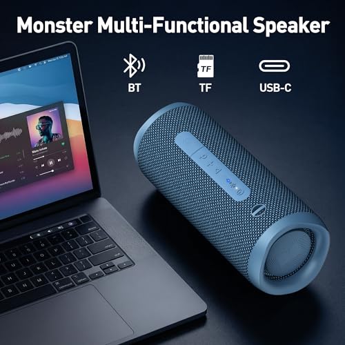 Image of Monster S620 Bluetooth Speaker, Wireless Portable Outdoor Bluetooth Speakers, 60W True Wireless Stereo IPX8 Waterproof, Dual PairingBluetooth 5.4 Built-in Mic, Perfect for Home, Blue