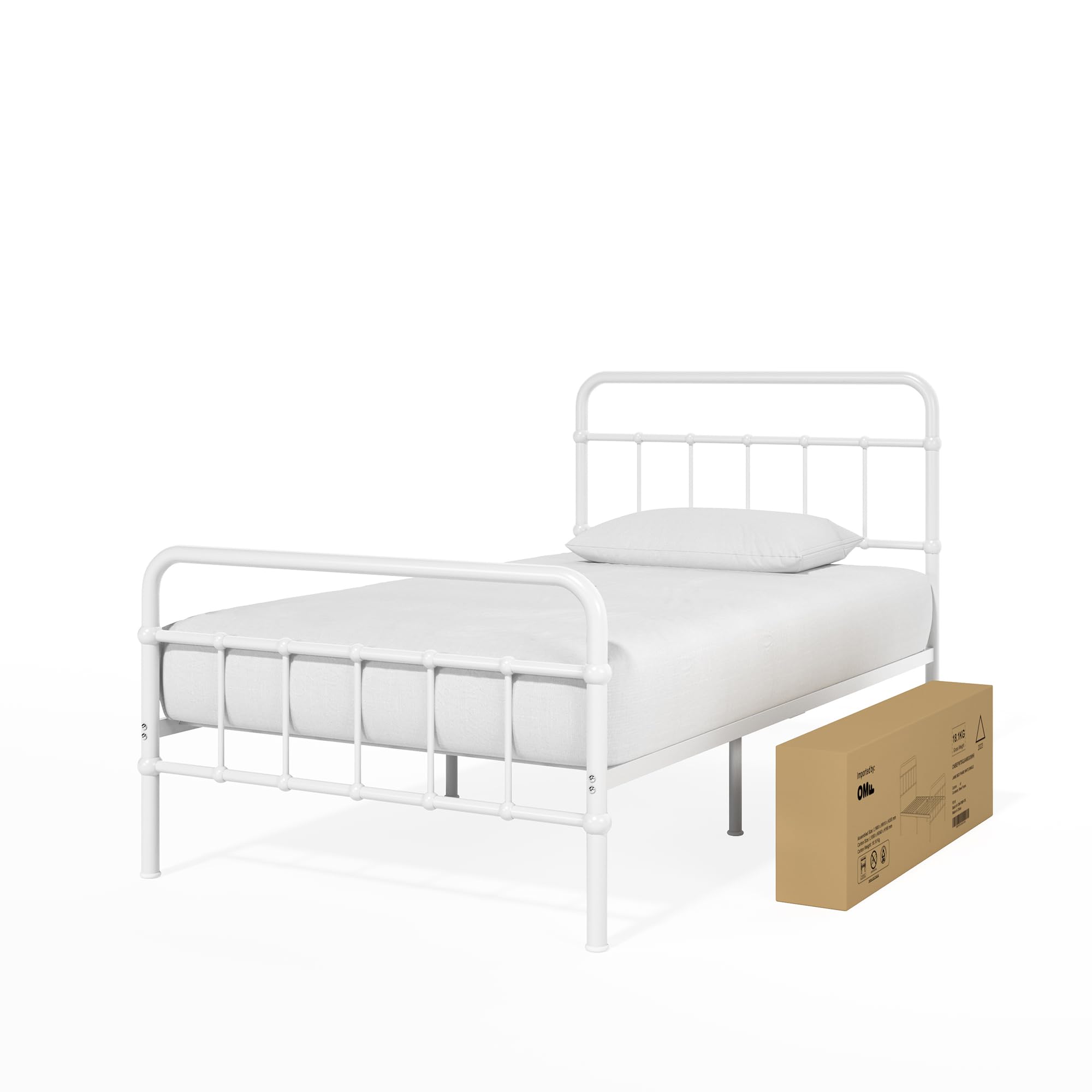 Zinus Florence łóżko 90 x 200 cm – wysokość 30 cm z miejscem do przechowywania pod łóżkiem – metalowa rama łóżka platformowego z zagłówkiem i podnóżkiem – czarne