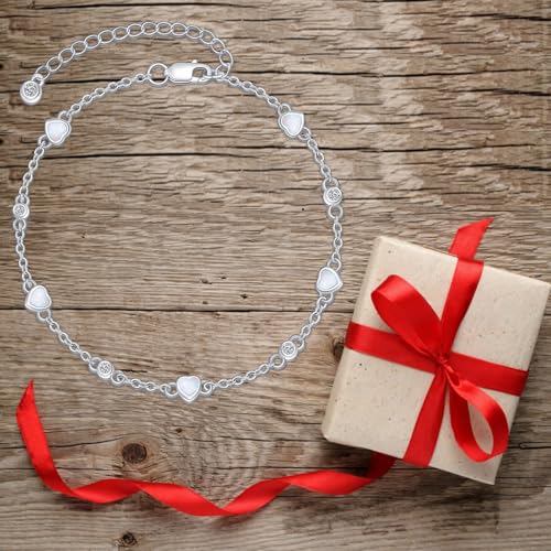 Image of HPQQ Anklet Bracelet for Women 925 Sterling Silver Natural Stone Chain Ankle Bracelet Beach Summer Fine Jewelry Birthday Mothers Day Gifts for Women Her Mom
