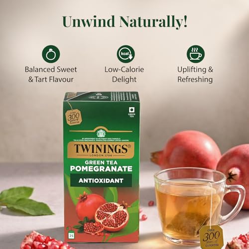 Image of Twinings Green Tea & Pomegranate, 25 Tea Bags| Pack of 1| Perfectly Balanced & Refreshing Taste| Light, Fruity Flavour| Low Calorie| Handpicked Green Tea Leaves| Enjoy as Hot or Iced Tea