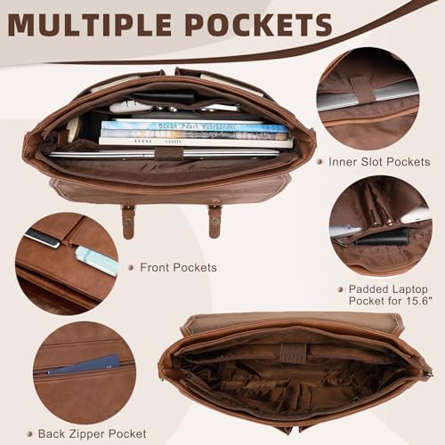 Leather Messenger Bag for Men, 15.6 Inch Laptop Briefcase Large Computer Satchel Shoulder Bag for Work/Business/Travel4
