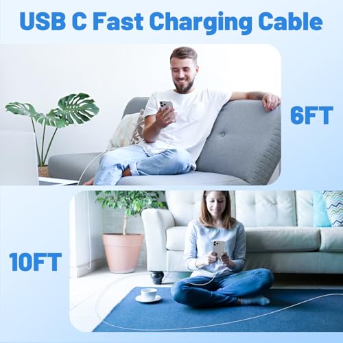 Image of USB C to Lightning Cable 2Pack 6FT+10FT,[Apple MFi Certified] Nylon Braided iPhone Fast Charging Cable, Power Delivery Charging Cord for iPhone 14 13 12 11 Pro Max /XS /Max /XR /8 /7,Pad Air /Pro,Pink