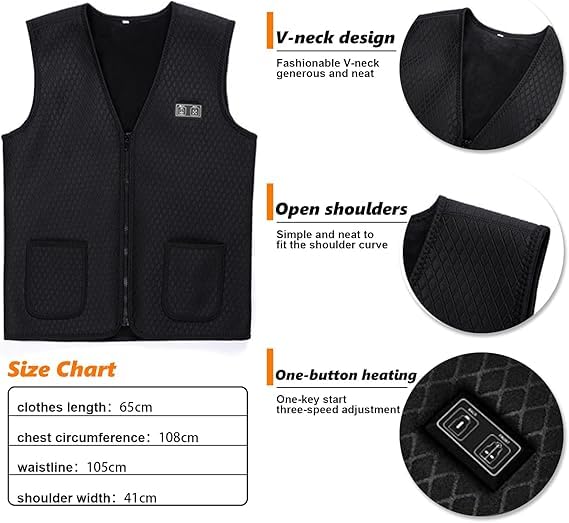 Gilet Riscaldabile per Uomo e Donna, Gilet Riscaldato USB, Vestito Elettrici Riscaldati