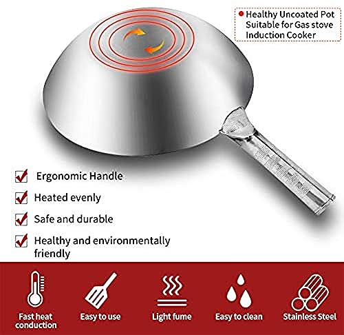 Wok grande de acero inoxidable 430, 36 cm miniatura 2