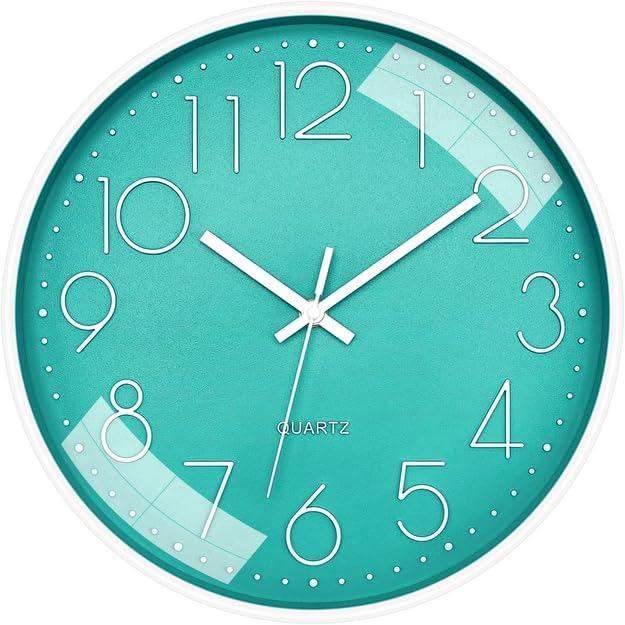 Claiez Plastic Wall Clock 12" Silent Quartz Decorative Latest Wall Clock Non-Ticking Classic Clock Battery Operated Round Easy to Read for Room/Home/Kitchen/Bedroom/Office/School(Sky Blue)., Analog