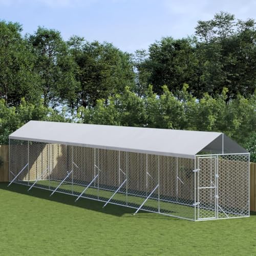 BARULUOAKLIFE Outdoor Dog Kennel Large Galvanized Steel Frame with Polyethylene Roof, 4-Piece Heavy-Duty Weatherproof Enclosure for Secure Pet Housing and Spacious Animal Shelter