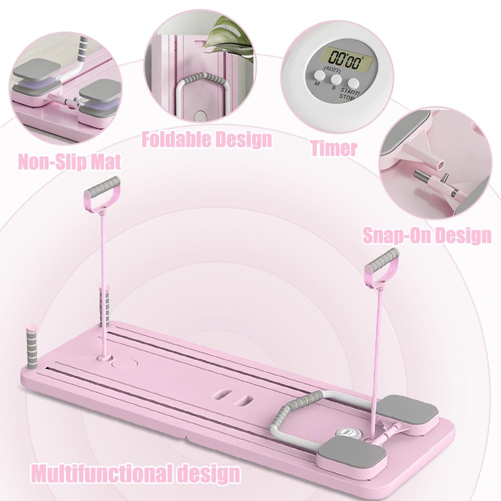 Planche de Pilates - Kit de réformateur de Pilates - Portable et pliable - Core, pliable, kit de machine de réformateur par Hogar Pilates Equipment Reformer Home Pilates (rose)