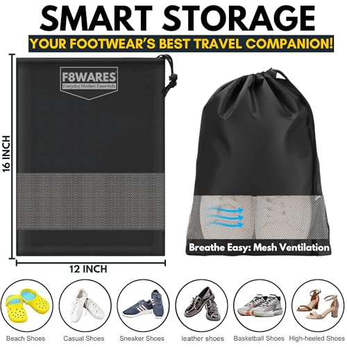 Image of F8WARES 12PK Premium Nylon Shoe Bag for Travel & Storage Travel Organizer for Women & Men Travel Accessories Shoes Bag for Travel - Shoe Bags Pouches Travel Essential - Shoe Cover for Travelling
