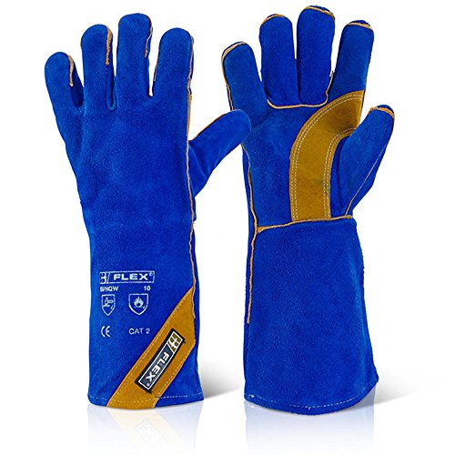 Guantes para fuego de cuero resistentes al calor - para leña, fogata de asado, estufa de leña abierta; viene con pluma antibacterial TheChemicalHut ®, x1