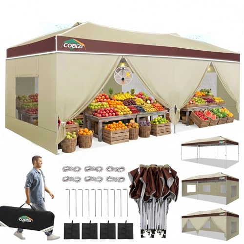 Image of COBIZI 10x20 Pop Up Canopy Tent with Sidewall,Outdoor Canopy,Dark Brown