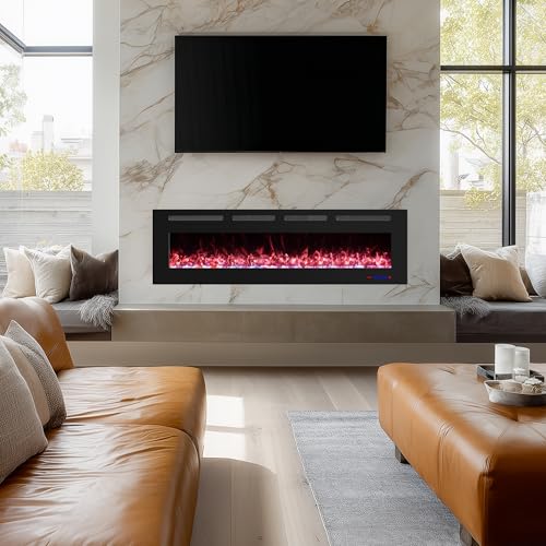 Mystflame 60" Ultra-Thin Electric Fireplace, Recessed/Wall, WiFi App, Black - image 9