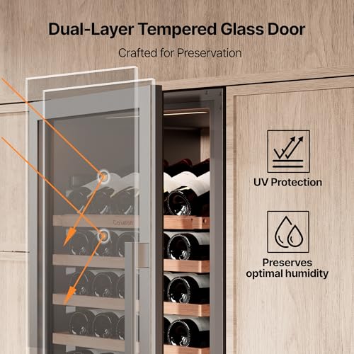 Image of Ca'Lefort 24 Inch Wine Fridge - 155 Bottle Wine Cooler Refrigerator | 69-Inch Tall Wine Cellar, Quiet Inverter Compressor, 40-65F Temperature Control, Display Shelf, Glide-Out Shelves & Drawer