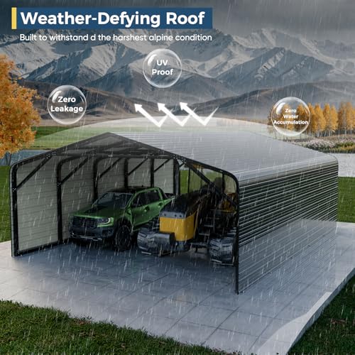 Image of 20x26 FT Heavy Duty Carport with Structural Reinforcement | 2-Sided Enclosure | Galvanized Steel Roof| Ground Anchors | Snow /Wind Resistant | Fits Trucks, RVs, Pickups, Boats, Tractors, SUVs