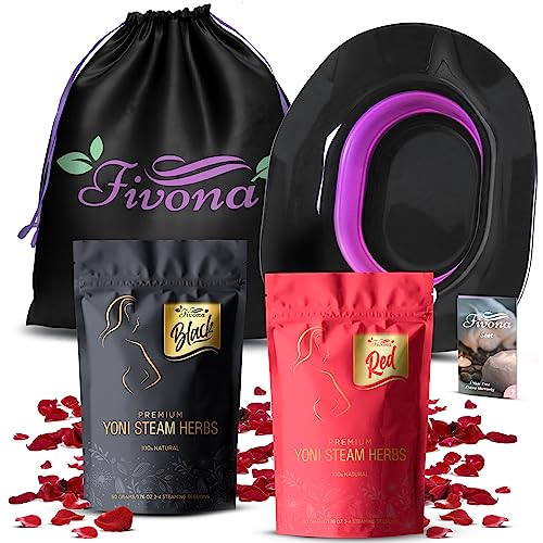 Image of Fivona 4-in-1 Yoni Steaming Kit - Foldable Over The Toilet Steamer Seat with Black and Red Yoni Steam Herbs and Storage Bag - Effective Detox pH Balance Cleansing and Relaxation - at Home V-SPA