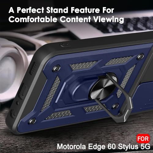Image of AIBEX Back Cover for Motorola Edge 60 Stlyus 5G | D10 Tough Armor Case | Sliding Camera Shield | 360 Protection | Kickstand Ring Holder | Military-Grade Shockproof Bumper Case