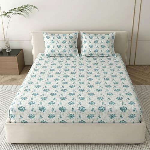 Image of Mafatlal 186 TC Grace Pure Cotton Double Size Bedsheet | 90 x 100 Inch | Soft Breathable Cotton Bed Sheet Set with 2 Pillow Covers | Royal Blue
