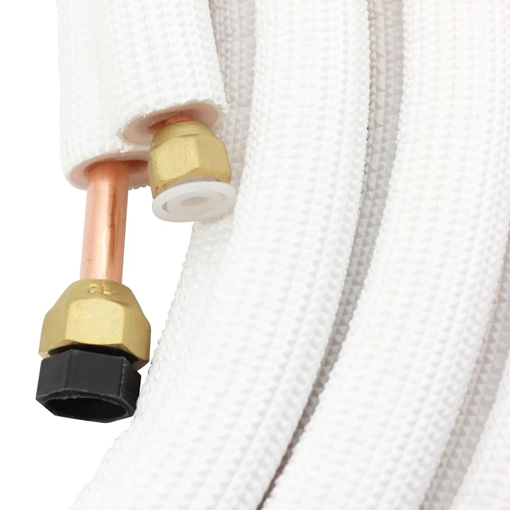 Kit Instalacion Aire Acondicionado Bitubo Tubo de Cobre Aislado Acodado 5 Metros Compresor Unidad Exterior Tuberias Aire Split con Desague y Accesorios de Instalacion (1/4" - 1/2" 5MTS)