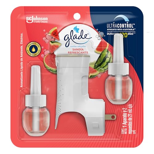 La mejor comparación de Aromas del mes. 48 Glade Aromatizante para Hogar Eléctrico Sandía Refrescante, 1 Aparato y 2 Repuestos de 21ml