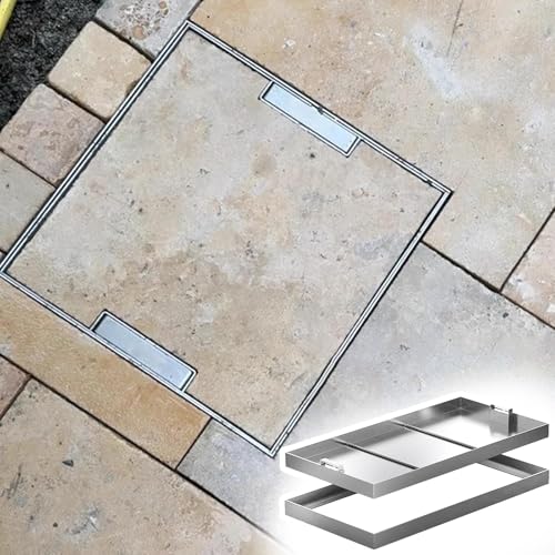 WDJBPSH Stainless Steel Manhole Cover and Frame, Driveway Sewage Basin Cover with Hidden Handles, Heavy-Duty Septic Tank Cover for Outside/Yard/Garden/Highways(110x70x5cm/43.3x27.6x2in)