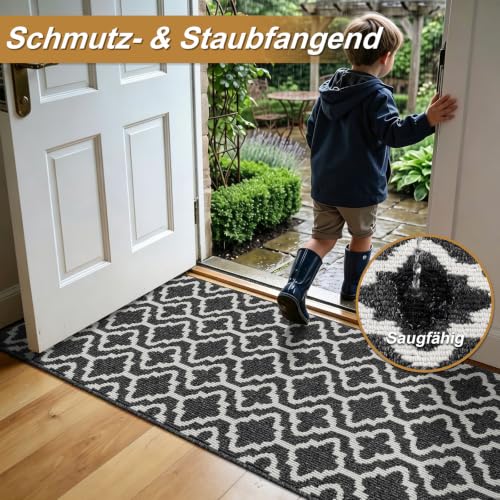 SHACOS Teppich Läufer Flur Waschbar 60x180 cm, Teppichläufer Dünn, Schwarz – Ansicht 5