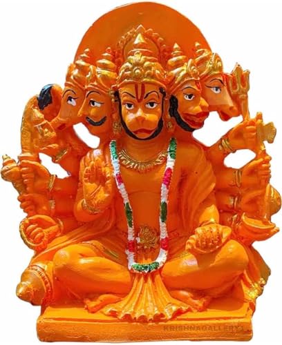 Export Store Lord Panchmukhi Hanuman Statue Marble Resin for Pooja Gift Showpiece Vastu, Home Decor Murti Idol and Figurine (Size : 4 Inch) Orange.