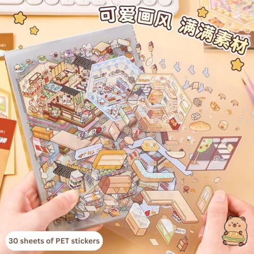 Image of FAMOUS QUALITY 50 Sheet DIY 3D Sticker - Scene Collection Book for Kids, Adults, Cute Make Your Own Shop House Stickers for Gifts, Stickers Therapy, Adult Relief, Stress, Pass The Time, Play Park