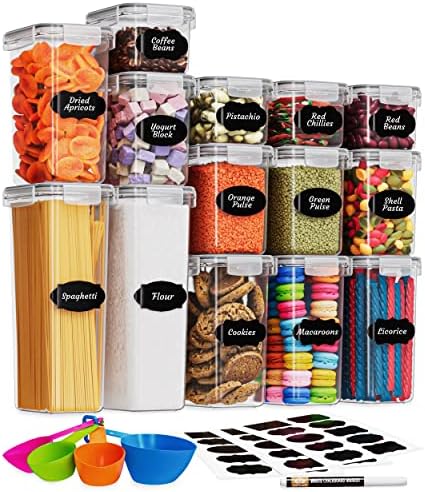 Airtight Food Storage Containers with Lids for Kitchen Organization 14 PC - Plastic Kitchen Storage Containers for Pantry Organization and Storage - Cereal, Rice, Pasta, Flour and Sugar Containers