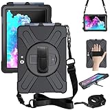 DreamerX Microsoft Surface Go 4/3/2/1 Case (2023/2021/2020/2018) with 360 Degree Rotating Stand Hand/Shoulder Strap, Heavy Duty Rugged Shockproof Dropproof Silicone Multi-Angle Business Cover, Black