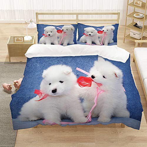 HONGNIU Fundas Nordicas Cama 105 Samoyedo Microfibra Fundas Nordicas con 2 Funda De Almohada Muy Suave Hipoalergénica Transpirable Funda nórdica Adecuado para niños y Adultos