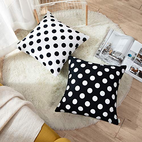 Emvency Set Of 4 Throw Pillow Covers Polka Dot Black And White Spot Simple Structure Abstract With Decorative Pillow Cases Home Decor Square 18X18 Inches Pillowcases #TOP3