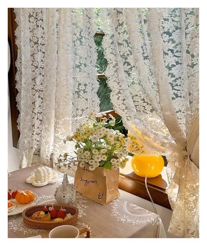 LYHYDMA Rideau Dentelle Rideaux à Bords ondulés, Rideau de séparation en Dentelle Palace, Gaze brodée Vintage Beige(Rod Pocket_W130CMXH40CM 1PC)