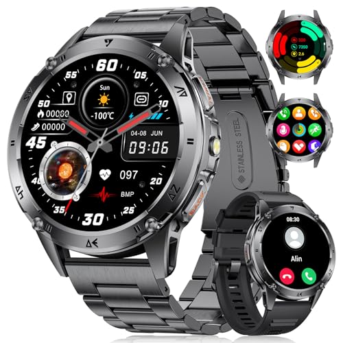 Image of LIGE Military Smart Watch for Men iPhone Android 1.43 inch HD Amoled Rugged 120+ Sport Modes IP68 Waterproof Answer /Make Call Fitness Running Heart Rate Blood Pressure Health Mens Smartwatch EF6-A