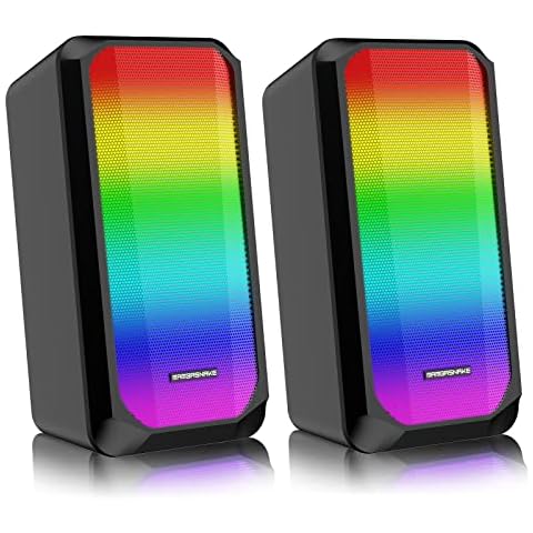 Computer PC Speakers, Stereo 2.0 Wired Gaming RGB Speakers for Desktop, Dynamic RGB Light Up Full Mesh, 8 kinds of LED Backlit Modes, USB Powered AUX 3.5mm Stereo Speakers for PC Desktop Laptop Phone Cover