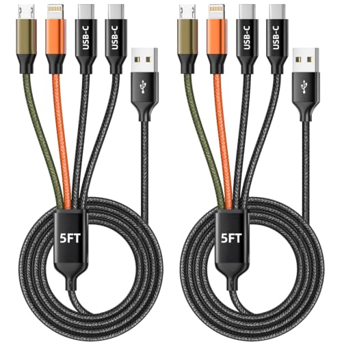 Image of 4 in 1 Multi Charging Cable, Charging Cords for Multiple Devices 2Pack 5FT | USB Cable, Universal Phone Charger Cord with Dual Type-C /IP /Micro USB, Support Carplay, Travel Essentials&Camping Essentials