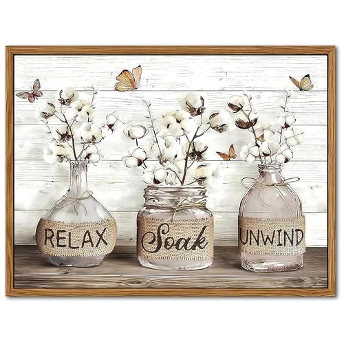 Floating Framed Farmhouse Bathroom Decor Wall Art, Rustic Cotton Pictures