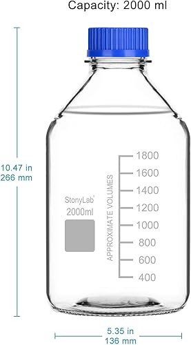 Miniatura 2 de stonylab Botellas de almacenamiento graduadas con tapa de rosca GL45, 67.6 fl oz de vidrio de borosilicato, botellas redondas de almacenamiento de