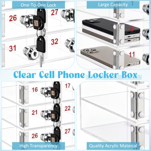 Image of Layhit Clear 35 Slots Cell Phone Locker Box for Classroom Clear Acrylic Cell Phone Storage Cabinet Bin with Door Locks for Classroom School Students Office Factory Employees