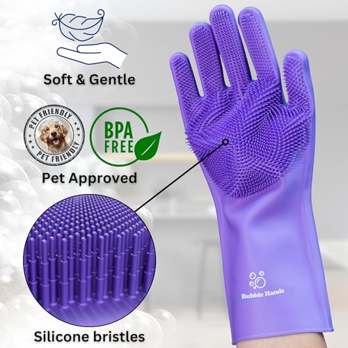 Image of Dog Shampoo Gloves for Bathing - Silicone Dog Washing Gloves with Bristles - Pet Hair Removal Glove for Dogs & Cats - Puppy Essentials - Dog Grooming Supplies & Accessories - Shampoo Brush for Pets