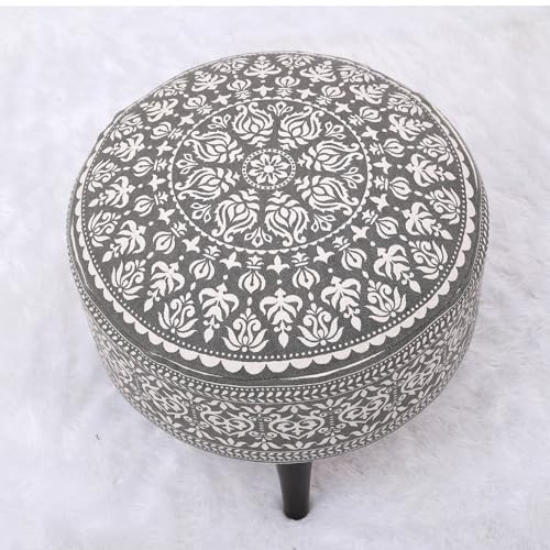 Image of Stool Ottoman Pouffes for Living Room, Kitchen, Home, Office Furniture with Soft Cotton Cushion Mudda Footrest Stool for Chair Sofa Bed Dressing Decor, Mandala Grey (14 Inch Pack of 1)