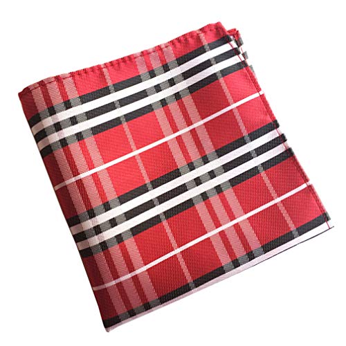 MENDENG Men's Classic Red Black White Striped Pocket Square Handkerchief Hanky