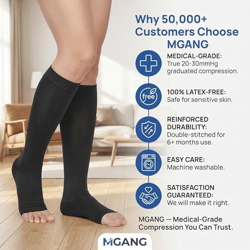 Image of MGANG Plus Size Knee High Compression Socks for Varicose Veins | Graduated Compression, Extra Wide Calf, Circulation, DVT, Swelling, Nurses, Pregnancy, Standing, Office, Flight, Travel