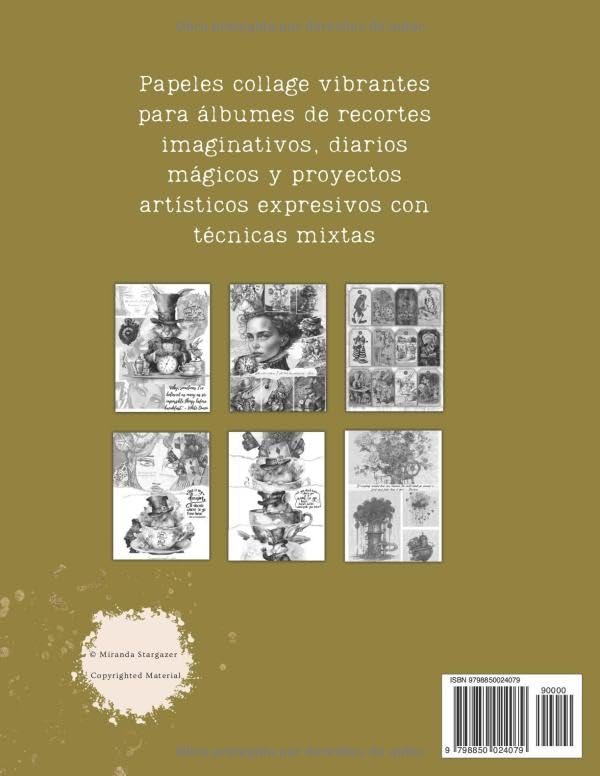 Miniatura 2 de Papeles para Collage País de las Maravillas una fusión de Alicia, Steampunk y Caras Bonitas Papel para fondos en blanco y negro (Spanish Edition)