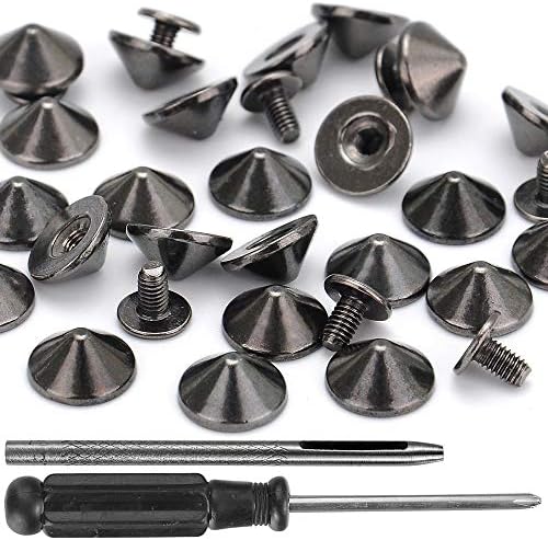 YORANYO 100 Sets Cone Spikes and Studs 4.7MM Height Gun Metal 3/16" Bullet Spikes Screw Back Punk Studs and Spikes for Clothing Shoes Leather Craft Belts Bag Accessories with Installation Tools