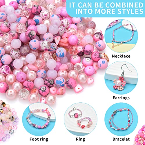Image of Rose Quartz Jewelry Making Kit - 900pcs Glass Beads, Assorted 8mm, Bicone Crystal, Spacer Seed Beads for Bracelet Crafting