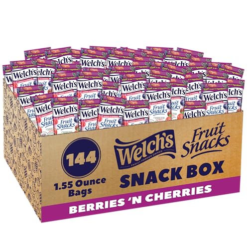 Welch's Fruit Snacks, Berries 'n Cherries, Great for School Lunches, Bulk Pack, Individual Single Serve Bags, 1.55 oz (Pack of 144)