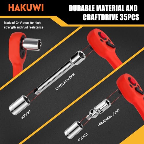 HAKUWI Conjunto de 35 chaves catraca com soquete de 1/10.2 cm, mini chave de catraca com conjunto de